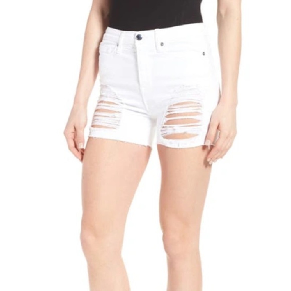 Good American Destroyed Cutoff Denim Shorts In White 004 - Size 12 / 31